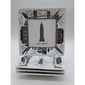 Set of 4 222 Fifth City Scenes Bread Appetizer Plates 5-3/8” New York Landmarks